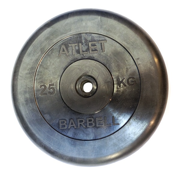 Диск MB Barbell Atlet обрезиненный черный d-31mm 25кг